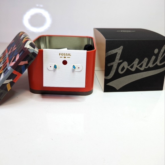 Fossil Tranquil Summer Turquoise Blue Stud Earrings - Picture 1 of 5